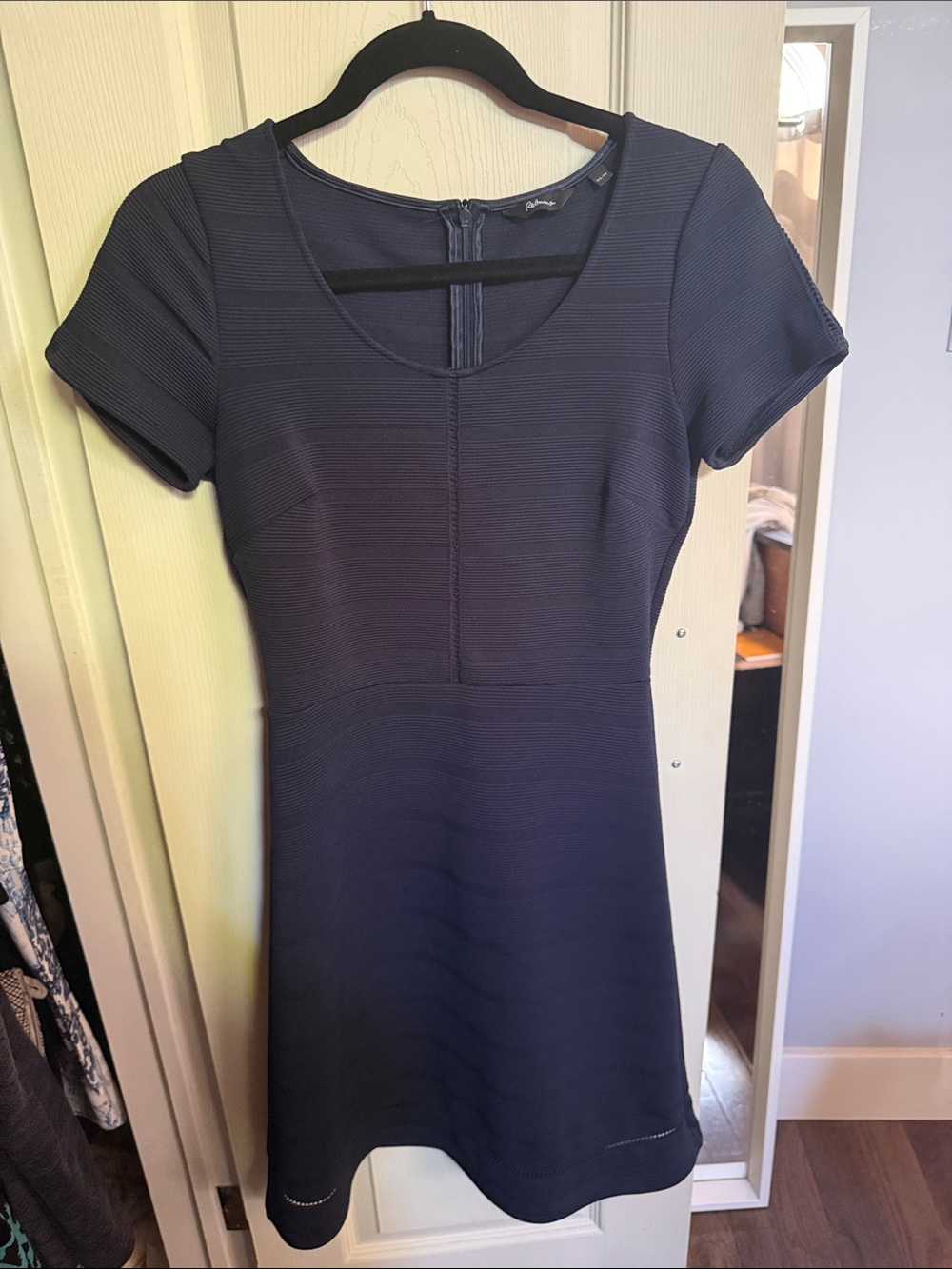 Reitmans Navy Short-Sleeve Scoop-Neck Fit & Flare Dress